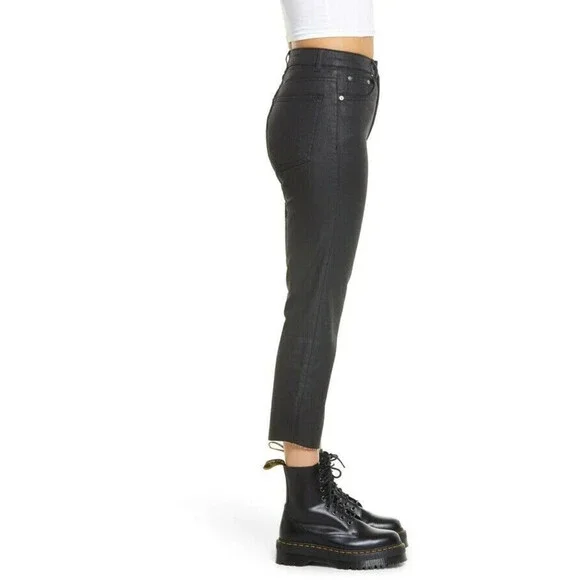 Topshop Coated High Waist Crop Straight Jeans In Black Size W 30 L30 - Picture 4 of 8